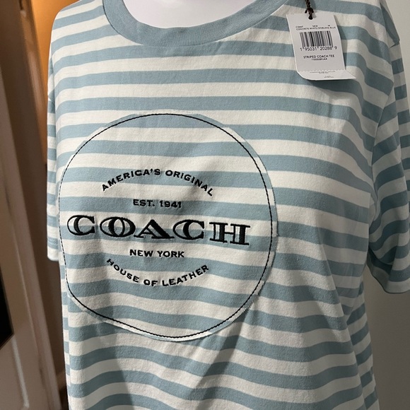 Coach Blue and white striped T-shirt Medium - Picture 6 of 6